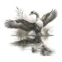 a swan in a pond with an eagle flying over it  tattoo design idea