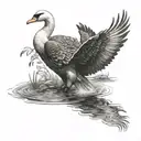 a swan in a pond with an eagle flying over it  tattoo design idea