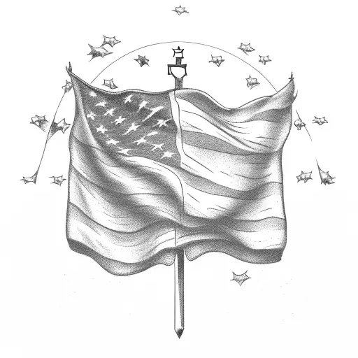 church with American flag and camping tattoo design idea