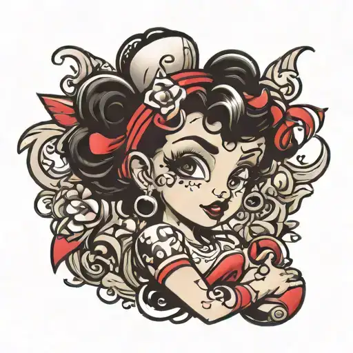 create a black and white rocker betty boop tattoo on the arm tattoo design idea