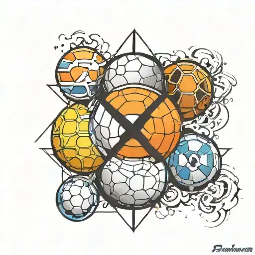 a sphere divided into 3 pieces, one must be a dragonball, the next a soccer ball and the next a Pokeball  tattoo design idea