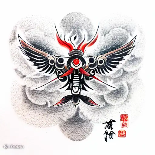 dive bomber on fire tattoo design idea