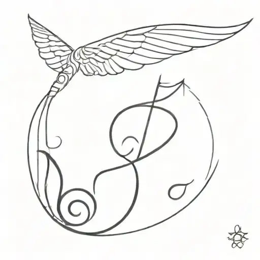 music note and angle wings tattoo design idea