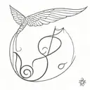 music note and angle wings tattoo design idea