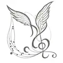 music note and angle wings tattoo design idea