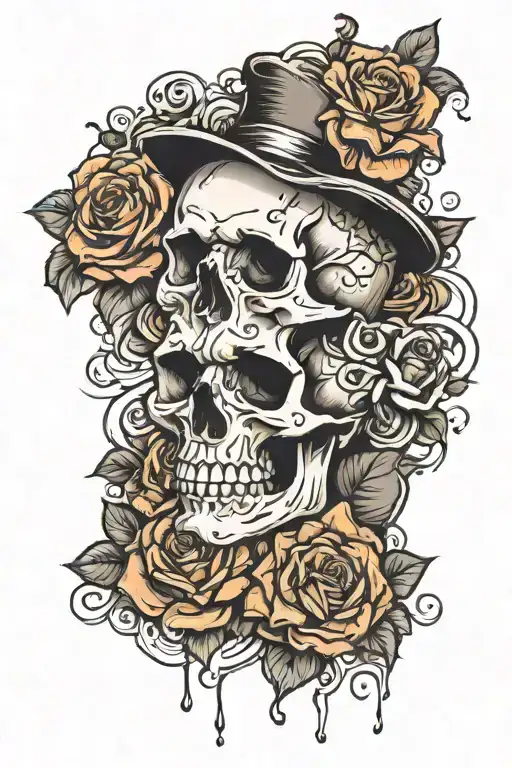 skull, roses, Halloween tattoo design idea