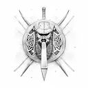 samurai sword and viking axe tattoo design idea