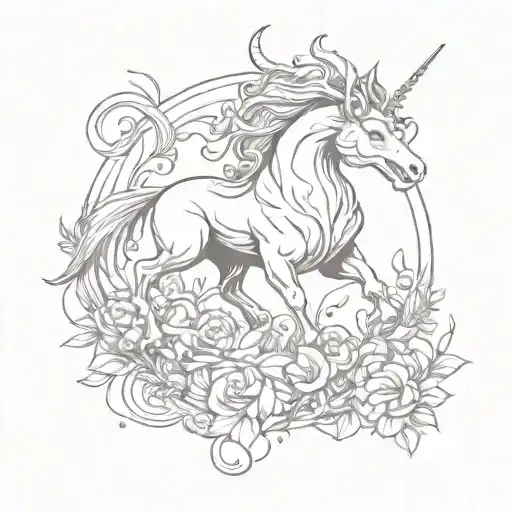 A tattoo design featuring a mythical creature symbolizing prosperity and growth, with sketch style to give it a dreamy and artistic vibe tattoo design idea
