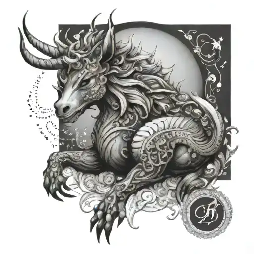 A tattoo design featuring a mythical creature symbolizing prosperity and growth, with sketch style to give it a dreamy and artistic vibe tattoo design idea