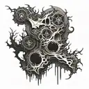 chaotic introspective art for inner bicep tattoo design idea