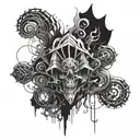 chaotic introspective art for inner bicep tattoo design idea