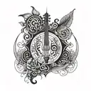 A tattoo design combining elements of philosophy, music, and mythology in a harmonious balance tattoo design idea
