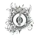 A tattoo design combining elements of philosophy, music, and mythology in a harmonious balance tattoo design idea
