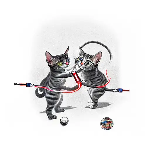 cats fighting with lightsabers