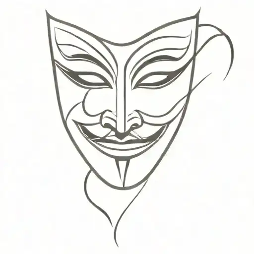 happy theater mask with only the eyes shaded black and diagonal to it a sad theater mask  tattoo design idea