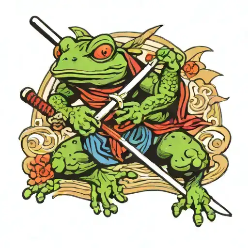 Ninja frog holding a katana sword tattoo design idea