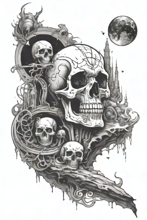 A hauntingly beautiful space scene with eerie horror elements, representing the darkness of depression tattoo design idea