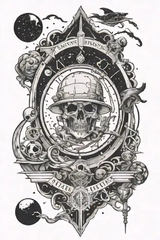 A hauntingly beautiful space scene with eerie horror elements, representing the darkness of depression tattoo design idea