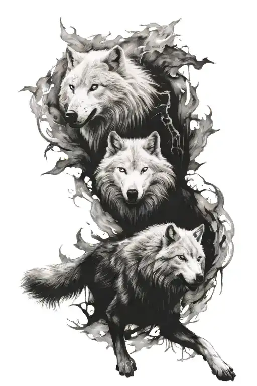 white wolf vs black wolf battle of good and evil tattoo design idea