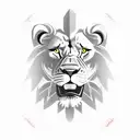 A fierce lion wearing a soccer jersey and holding a spatula, representing the client's passion for both cooking and soccer. tattoo design idea