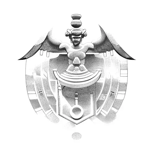 A tattoo design combining elements of ancient Greek architecture and a sport-related symbol tattoo design idea
