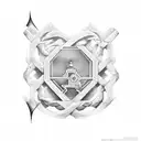 A tattoo design combining elements of ancient Greek architecture and a sport-related symbol tattoo design idea