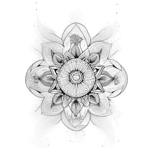 flowers with hummingbird and mandala tattoo design idea