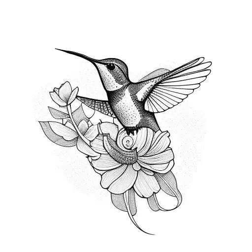 hummingbird flower tattoo drawing