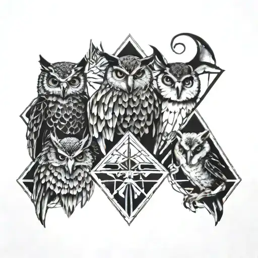 Owl, Scorpion, Hawk, and Wolf in a sectioned off diamond Hogwarts style tattoo design idea