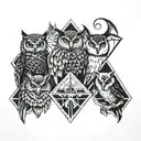 Owl, Scorpion, Hawk, and Wolf in a sectioned off diamond Hogwarts style tattoo design idea