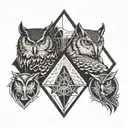 Owl, Scorpion, Hawk, and Wolf in a sectioned off diamond Hogwarts style tattoo design idea