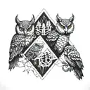 Owl, Scorpion, Hawk, and Wolf in a sectioned off diamond Hogwarts style tattoo design idea