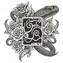 one rose, a snake, three monkey's sagess, three playing cards on an arms tattoo design idea