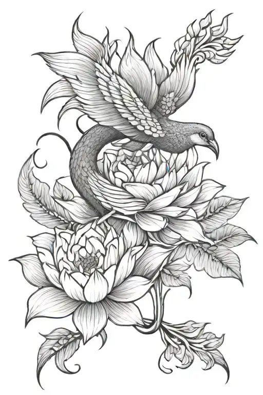 rose lotus phoenix tattoo tattoo design idea
