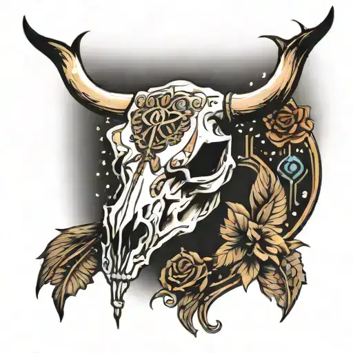 dawn night sky and a western cow skull tattoo design idea