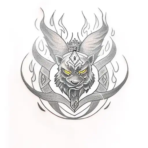 Create a tattoo that combines the elements of fire and a king to represent power and authority tattoo design idea