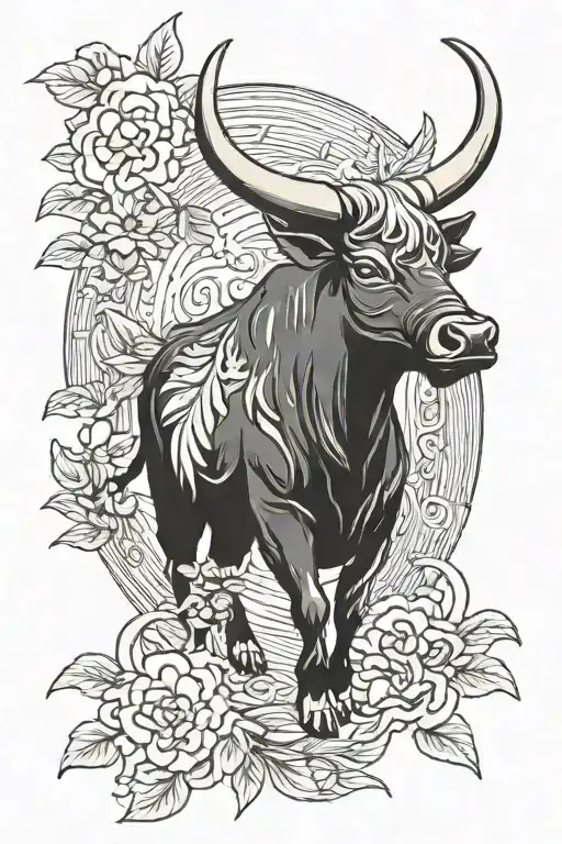 winged bull with a wreath of leaves around its neck in a traditional Japanese tattoo style tattoo design idea