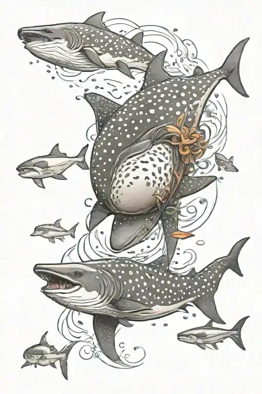 whale shark, jellyfish, manta ray, orca, dolphin  tattoo design idea