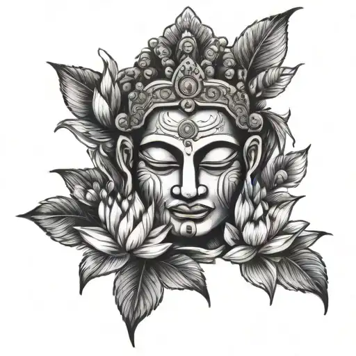 bayon temple face lotus flower bouquet tattoo design idea