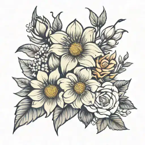 january october may august birth flower bouquet tattoo design idea