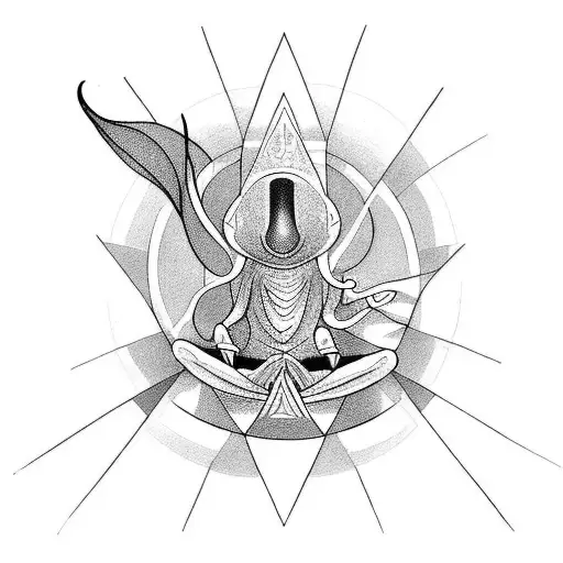 Design a tattoo featuring a mystical alien creature meditating tattoo design idea