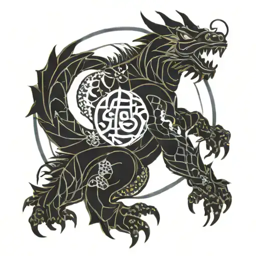 Astronaut photographer geometric line Japanese dragon tattoo idea with Japanese symbols tattoo design idea