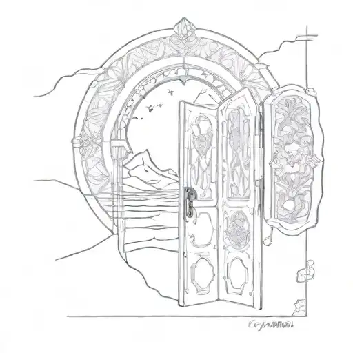 Moroccan door open with desert inside tattoo design idea