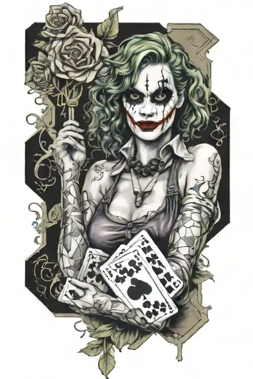 female joker card honeycomb outdoors arm sleeve gemini tattoo design idea