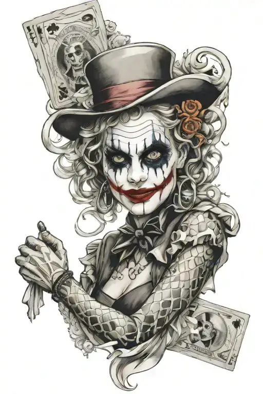 female joker card Mexico honeycomb outdoors arm sleeve tattoo design idea
