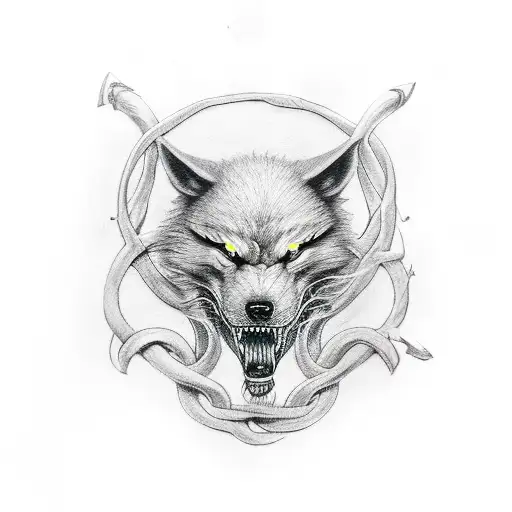 Fenrir eating Odin's knot tattoo design idea