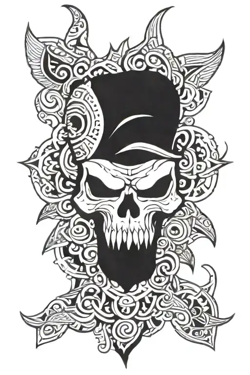 Giant's skull wearing bear head pelt tattoo design idea
