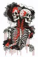 Two skeletons together, red thread, jealousy and aggression tattoo design idea
