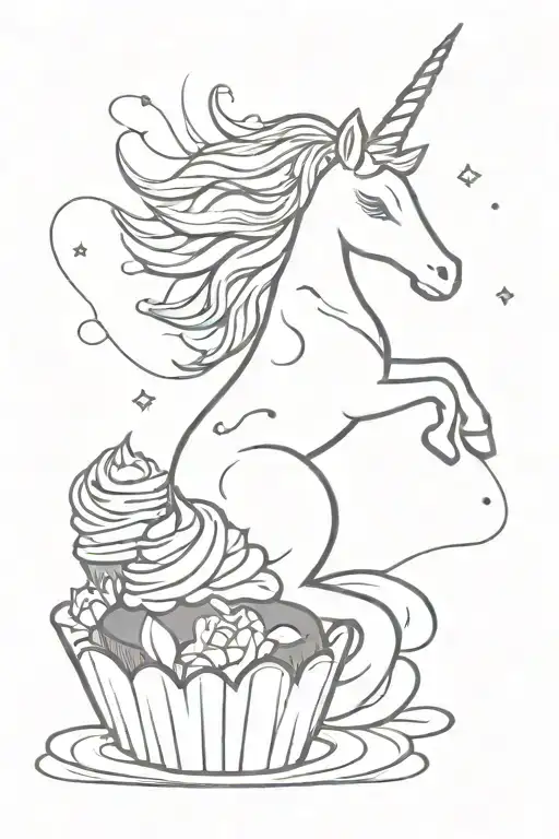 unicorn in lotus position cupcake whisk dessert tattoo design idea