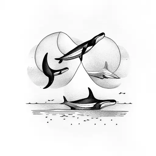 orcas riding a 2 seater tandem bicycle tattoo design idea